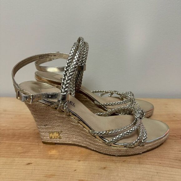 Michael Kors Palm Beach Sandal Silver Boho Wedges Sz 8 - Picture 4 of 8